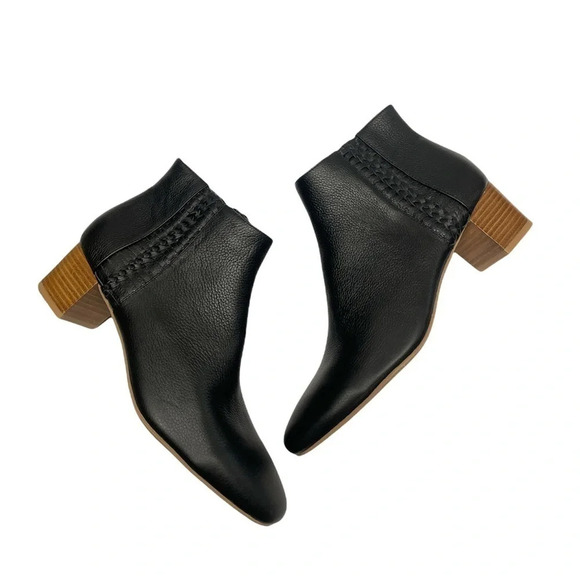 NEW Jack Rogers Tinsley booties black women’s 9M Almond toe wood Stacked heel - Picture 12 of 14